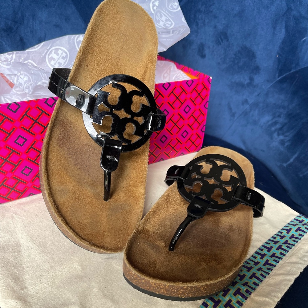 Tory Burch Miller Cloud Patent Leather cork soled sandals
